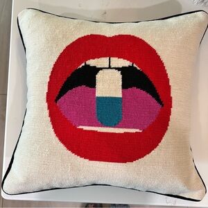 Jonathan Adler needlepoint Throw Pillow (lips Full Dose)